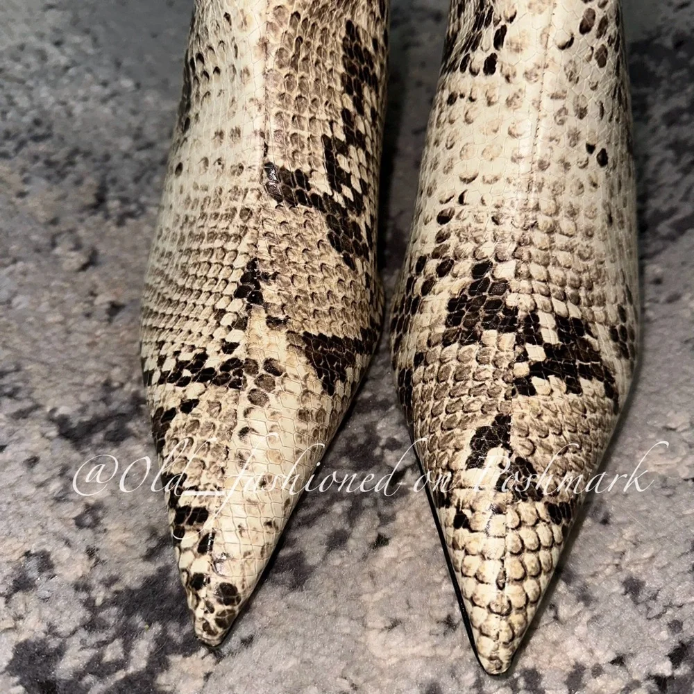 SCHUTZ Frances Pointed Toe Booties - Beige Snake